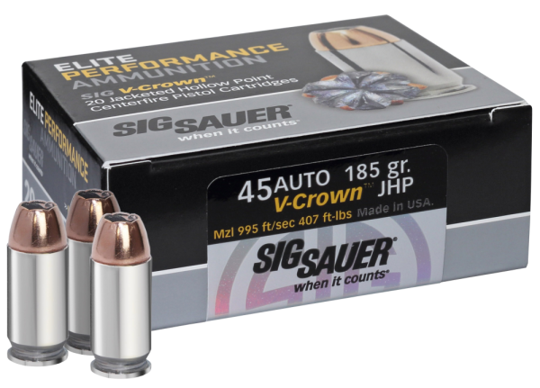 Sig Sauer V-Crown .45 ACP Jacketed Hollow Point, 185 Grain (20 Rounds) - E45AP0-20