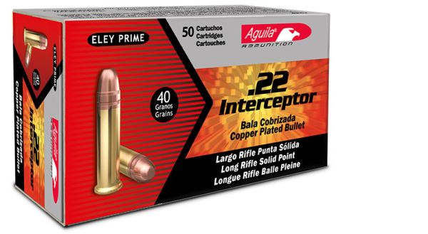 Aguila Interceptor .22 Long Rifle Copper Coated Soft Point, 40 Grain (50 Rounds) - 1B222320