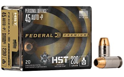 Federal Cartridge Premium Personal Defense .45 ACP+P, HST Jacketed Hollow Point, 230 Grain (20 Rounds) - P45HST1S