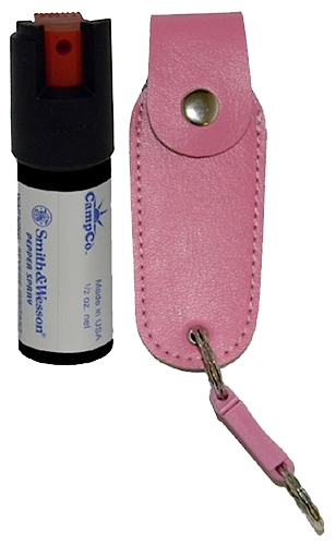 SW Pepper Spray/CampCo 1203P Pepper Spray 15% Leather Holster Keychain .5 oz Pnk