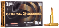 Federal Cartridge Gold Medal Match Grade .308 Winchester/7.62 NATO Open Tip Match, 185 Grain (20 Rounds) - GM308BH185